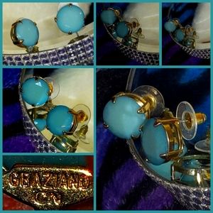 R.J. Graziano Shiny matte teal 0.5” diameter 4 Pronged Gold Stud Earrings